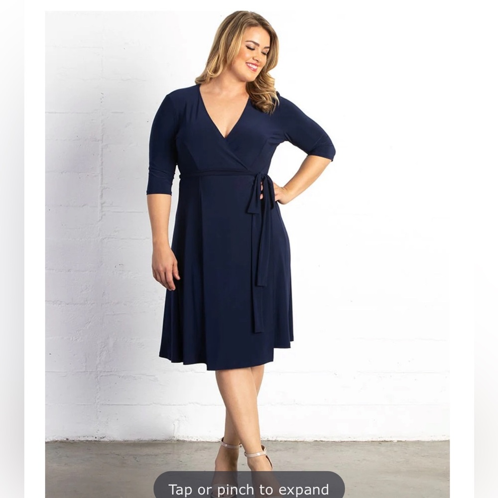 Classic navy Essentials wrap dress from Kiyonna